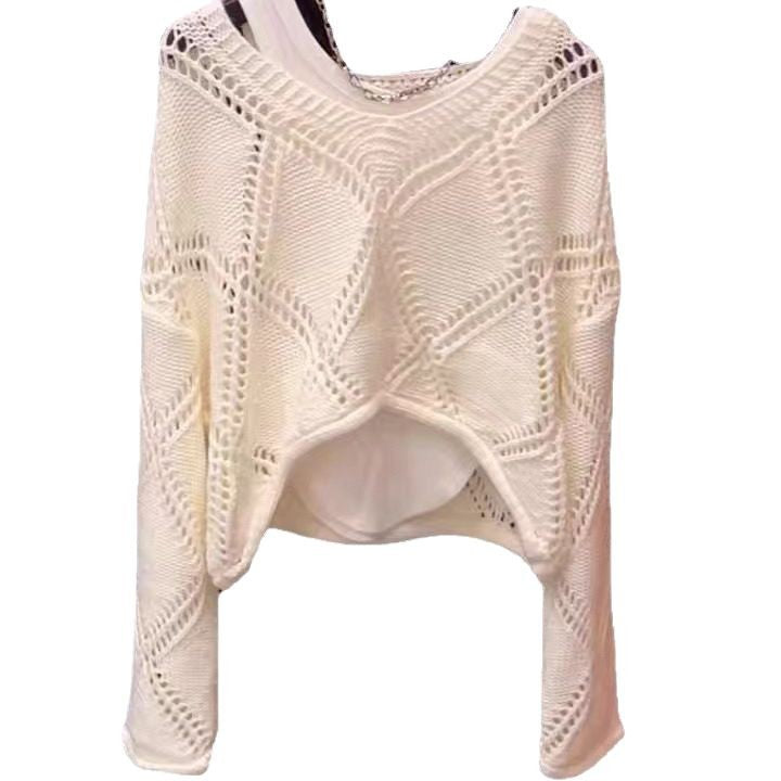 Damen lässiger Strickpullover mit Luftmaschenmuster Drune
