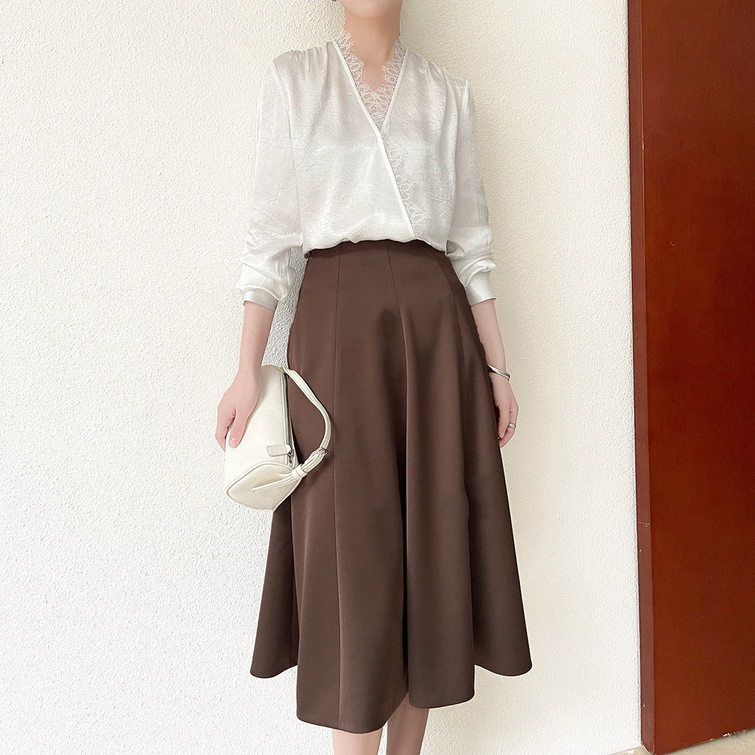 Damen Elegante und raffinierte Bluse mit Spitzenkragen Drune
