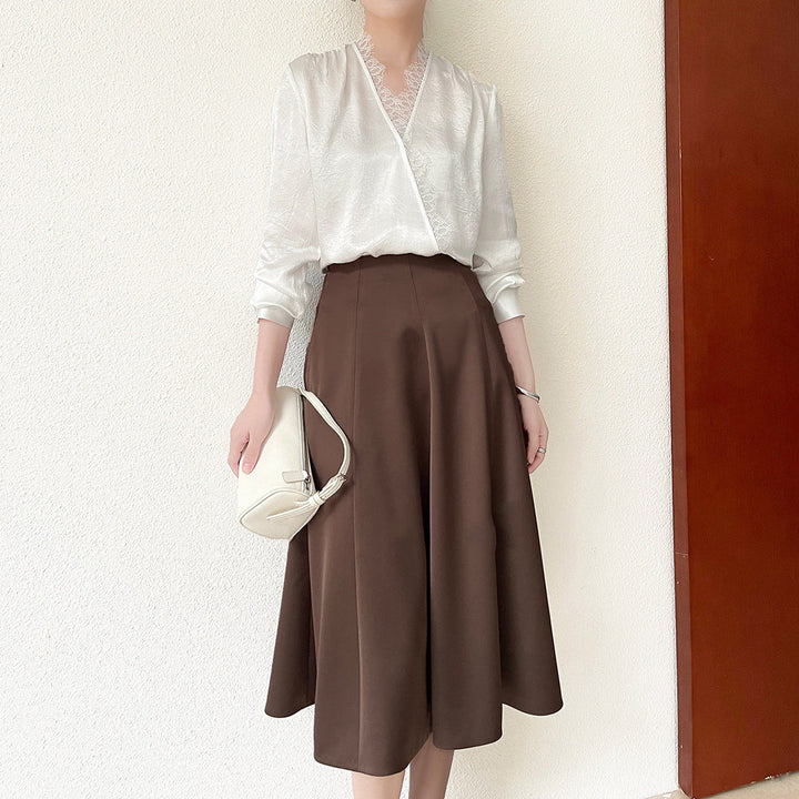 Damen Elegante und raffinierte Bluse mit Spitzenkragen Drune
