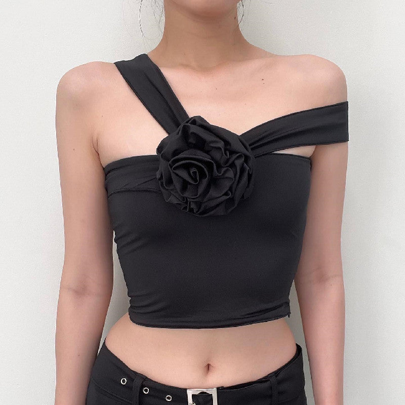 Damen asymmetrisches Top mit floraler Applikation und verstellbarem Träger Drune