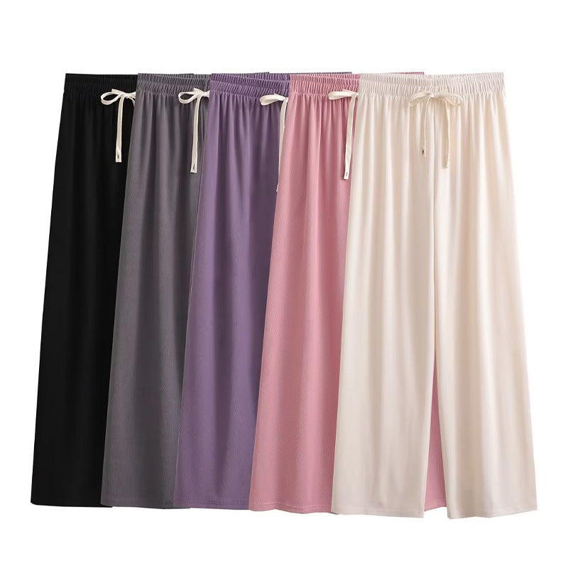 Damen weite Palazzohose mit elastischem Bund und dekorativem Kordelzug Drune