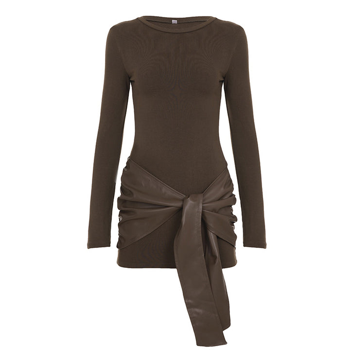 Damen Asymmetrisches Longsleeve-Tunika-Kleid mit seitlicher Schluppe Drune