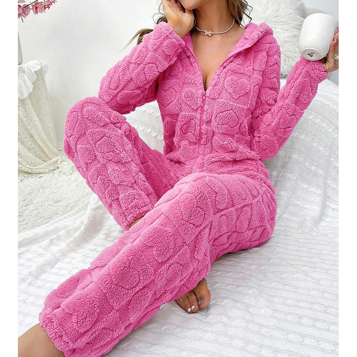 Damen Gemütlicher Fleece-Overall mit Kapuze Drune