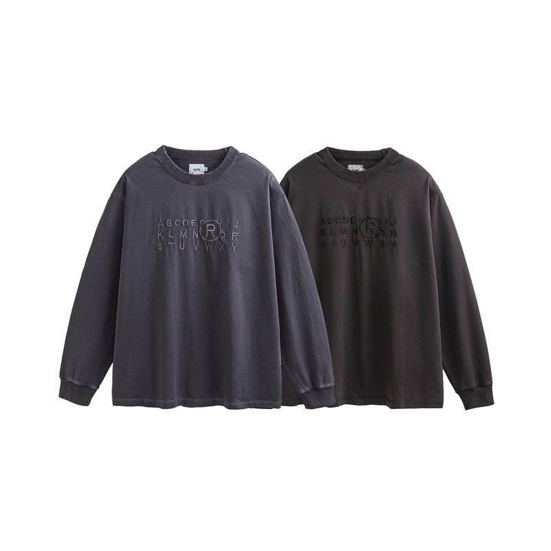 Unisex Oversize Langarm-Sweatshirt mit Relief-Logo und vintage-washed Baumwollmix Drune