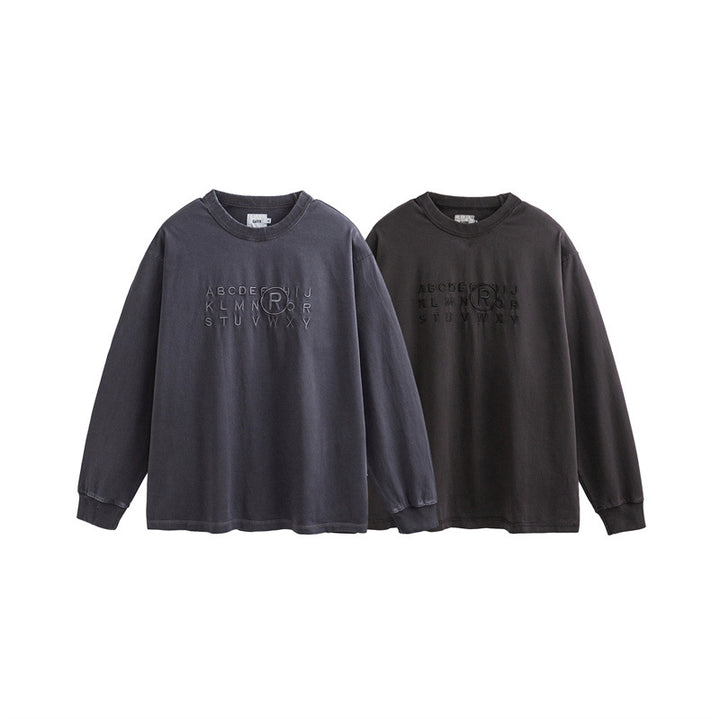 Unisex Oversize Langarm-Sweatshirt mit Relief-Logo und vintage-washed Baumwollmix Drune