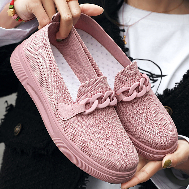 Damen nan komfortabler Strick-Slip-On Loafer mit elastischem Einstieg, dekorativer Kettenapplikation und stoßdämpfender EVA-Leichtsohle Drune