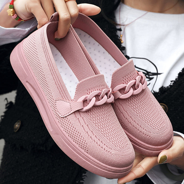 Damen nan komfortabler Strick-Slip-On Loafer mit elastischem Einstieg, dekorativer Kettenapplikation und stoßdämpfender EVA-Leichtsohle Drune