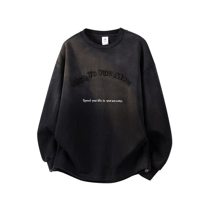 Damen Oversize-Sweatshirt mit gesticktem Schriftzug, abgerundetem Saum & überschnittener Schulter Drune