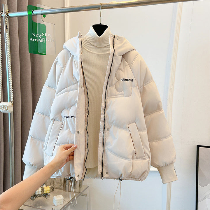 Damen Modische Kurze Daunenjacke mit Kapuze und praktischen Taschen Drune