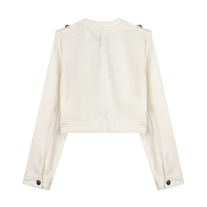 Damen Cropped-Denimjacke im Military‑Stil mit Zierknopfleisten Drune