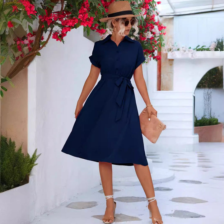 Damen Hemdblusenkleid mit eleganter Taillierung und modischem Bindegürtel Drune