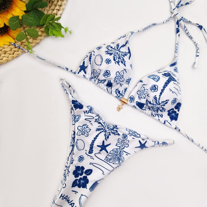 Damen Triangel-Bikini mit floralem Design und verstellbaren Trägern Drune