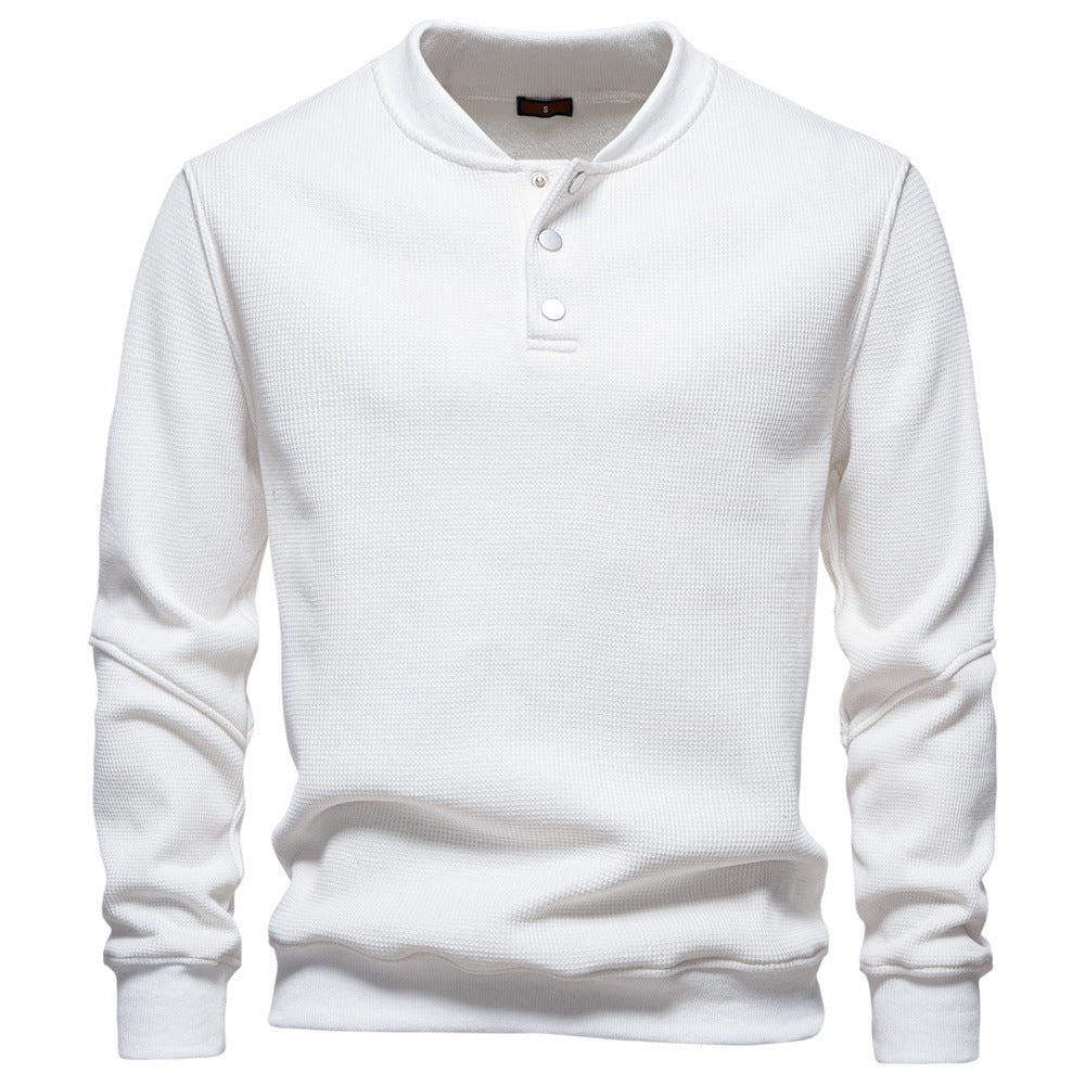 Herren nan Waffelstruktur-Henley-Pullover mit kurzem Druckknopfverschluss und Rippbündchen Drune