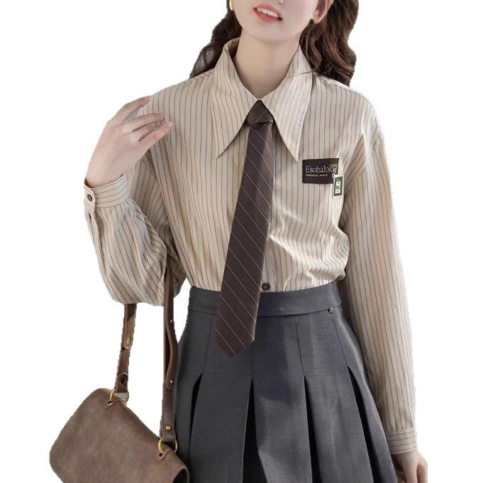 Damen Klassische gestreifte Bluse mit moderner Kragenform Drune