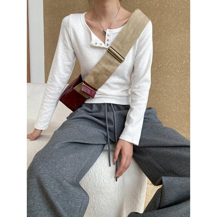 Damen Langarm-Henley-Shirt mit Knopfdetails Drune