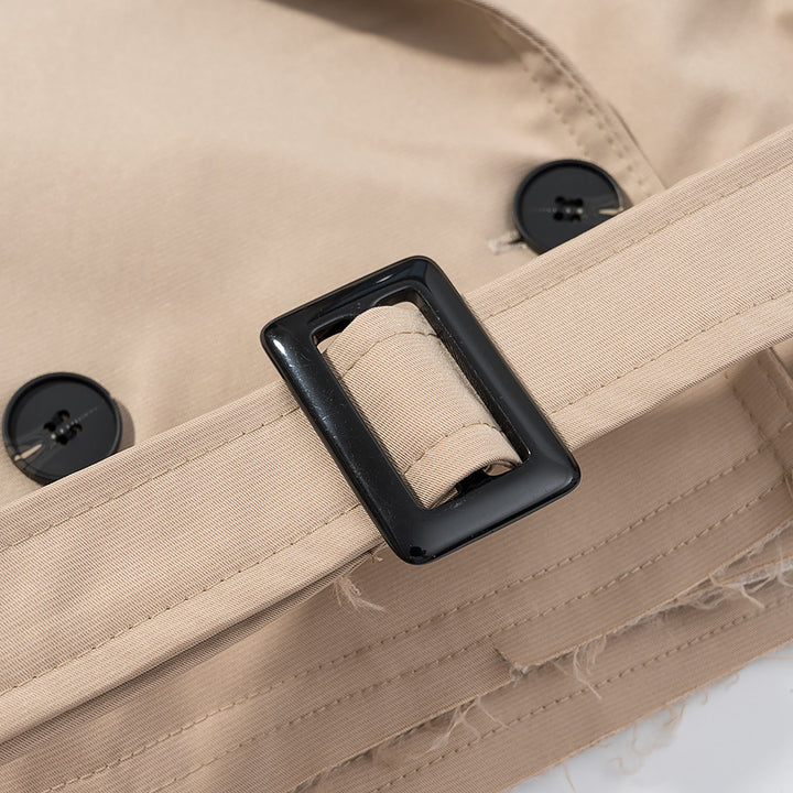 Damen cropped Trenchjacke im modernen Design mit Taillengürtel und doppelter Knopfreihe Drune