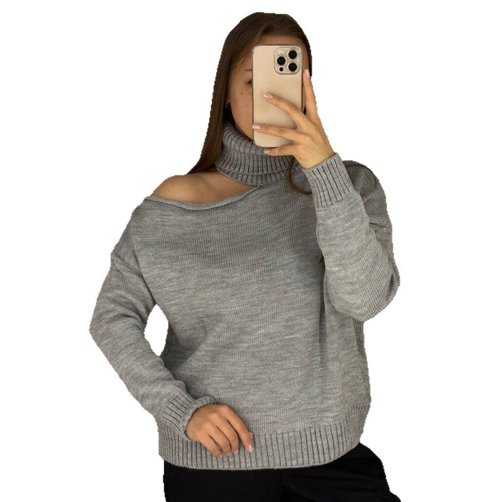 Damen Oversized Pullover mit asymmetrischem Ausschnitt und hohem Kragen Drune