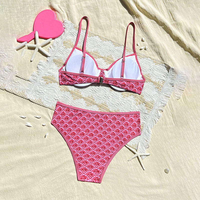 Damen Hochtaillierter Bikini mit elegantem Muster Drune