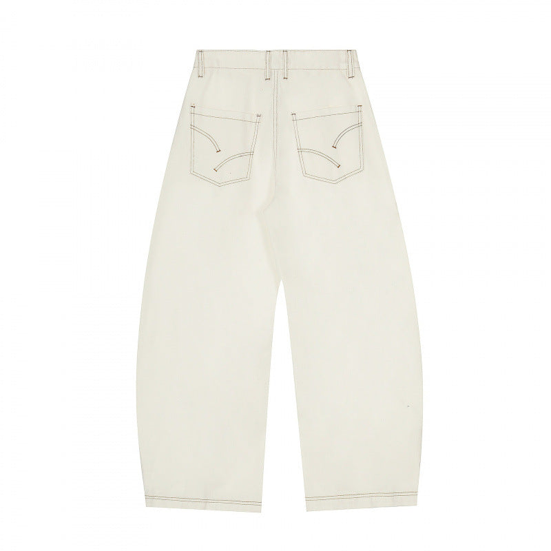 Damen Weite Cropped Ballon-Jeans mit hohem Bund und sichtbaren Kontrastnähten Drune