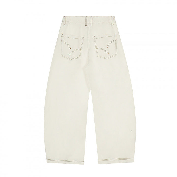 Damen Weite Cropped Ballon-Jeans mit hohem Bund und sichtbaren Kontrastnähten Drune