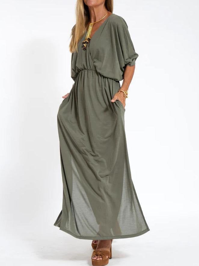Damen Lässiges Maxikleid mit tiefem V-Ausschnitt und seitlichen Schlitzen Drune