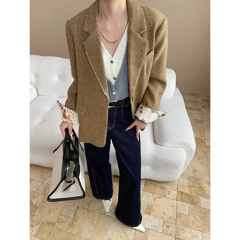 Damen eleganter Blazer mit strukturiertem Stoff und dekorativen Details Drune