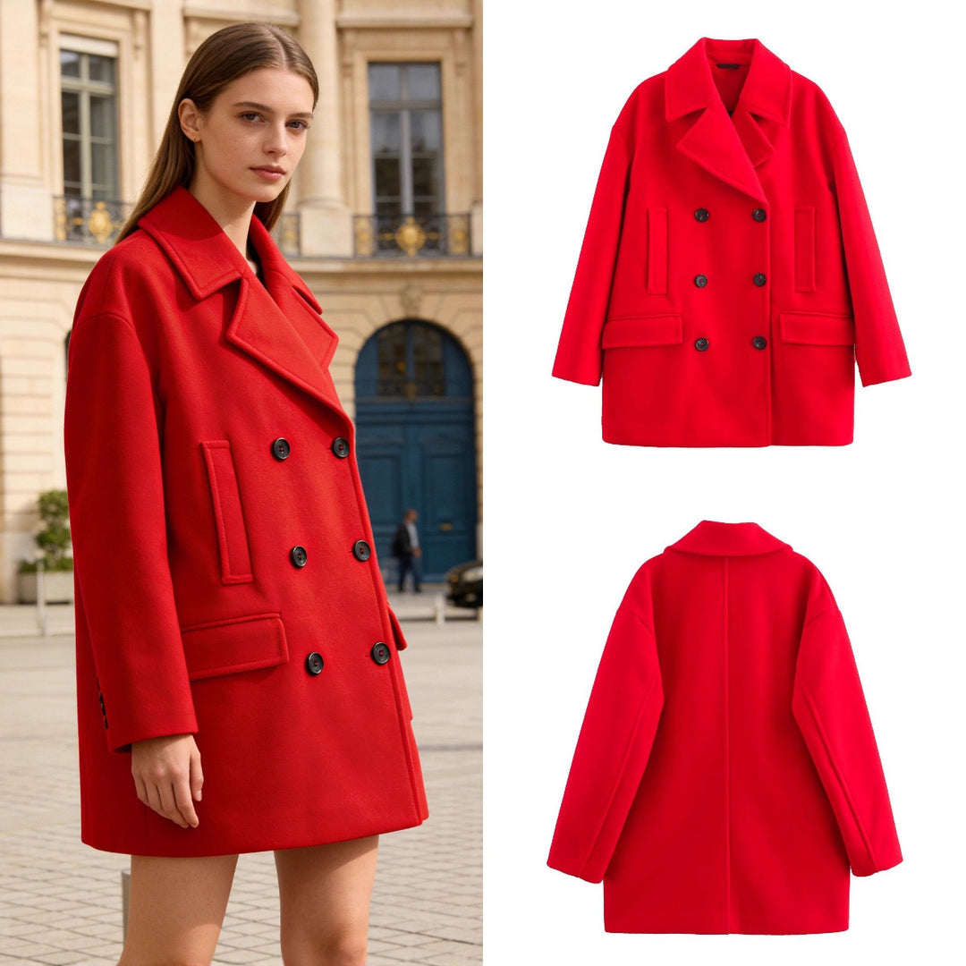Damen Kurzmantel im Peacoat-Stil mit Doppelreiher und aufgesetzten Pattentaschen Drune