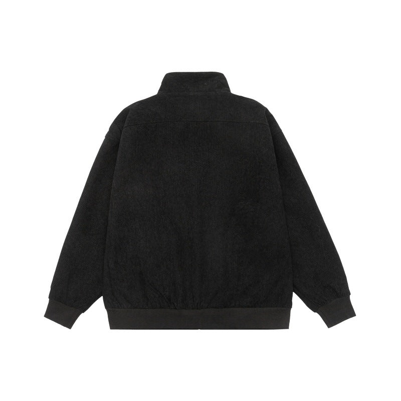 Unisex Teddy-Fleece Bomberjacke mit Stehkragen und Druckknopf-Taschen Drune