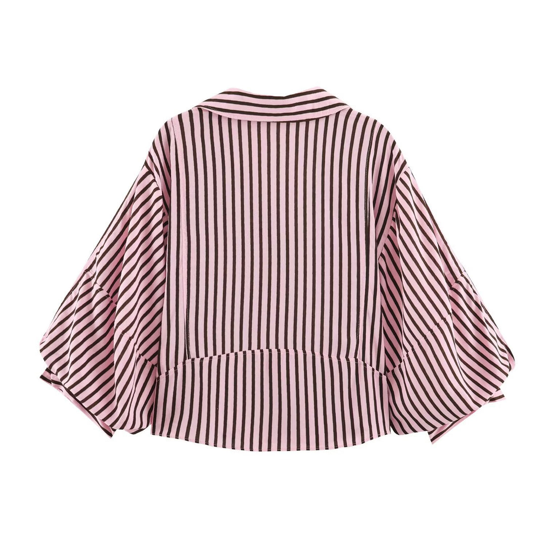 Damen Oversize-Hemdbluse mit tiefem V-Ausschnitt und Ballonärmeln Drune