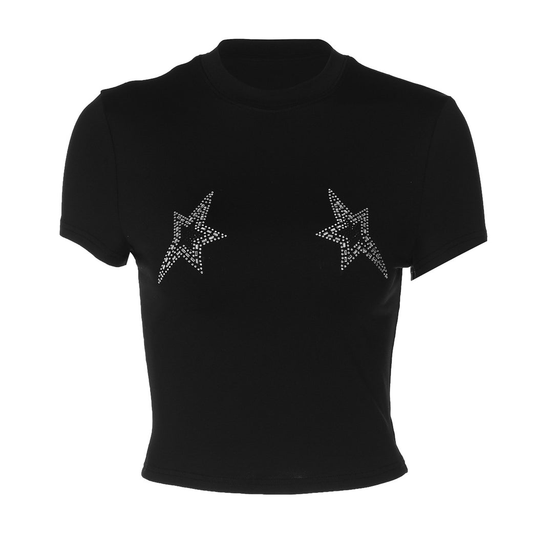 Damen Crop-Top mit glamourösen Sternenapplikationen Drune