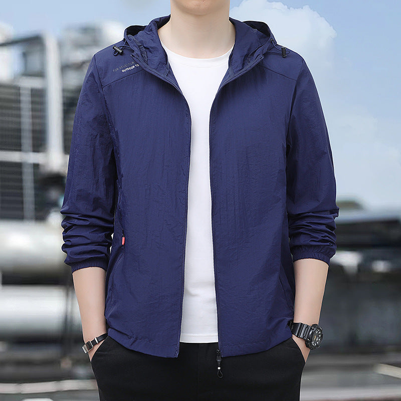 Herren Leichte Windbreaker-Jacke mit verstellbarer Kapuze Drune