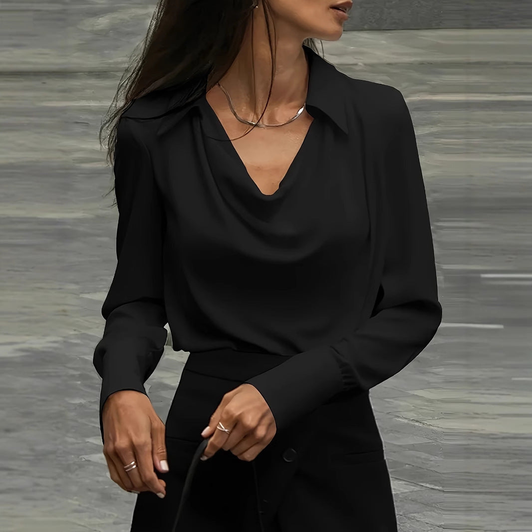 Damen Elegante Bluse mit schwungvollem Ausschnitt und langem Arm Drune