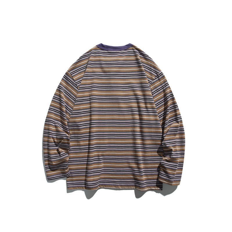 Unisex Gestreiftes Longsleeve-Henleyshirt im Oversize-Relaxed-Fit Drune