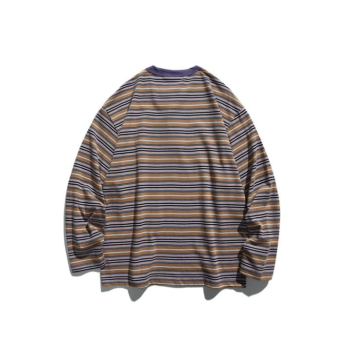 Unisex Gestreiftes Longsleeve-Henleyshirt im Oversize-Relaxed-Fit Drune