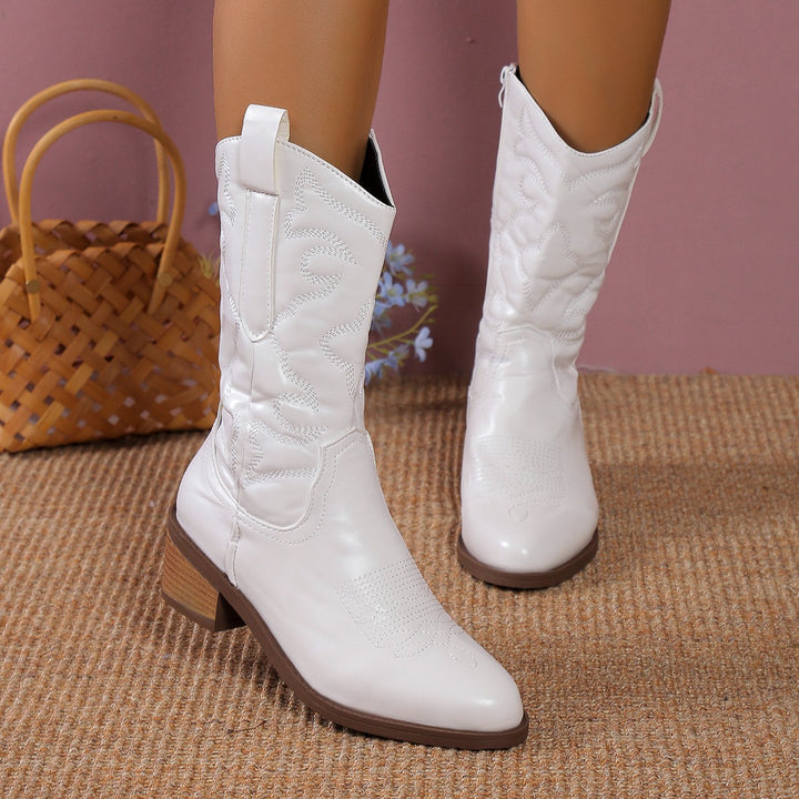 Damen nan Western-Stiefel mit gesticktem Schaft und mittelhohem Blockabsatz Drune