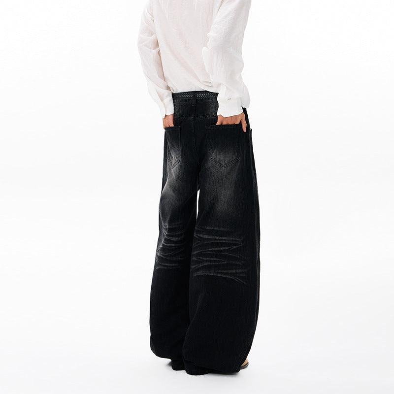 Herren Ultraweite Denim-Palazzohose im ballonförmigen Baggy-Cut mit tiefem Schritt Drune