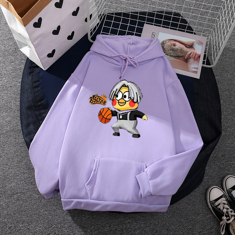 Unisex nan Kapuzenpullover mit Comic-Küken Basketballprint, Kängurutasche und weichem Fleece Drune