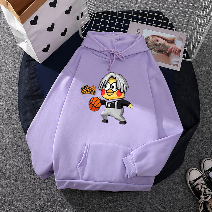Unisex nan Kapuzenpullover mit Comic-Küken Basketballprint, Kängurutasche und weichem Fleece Drune