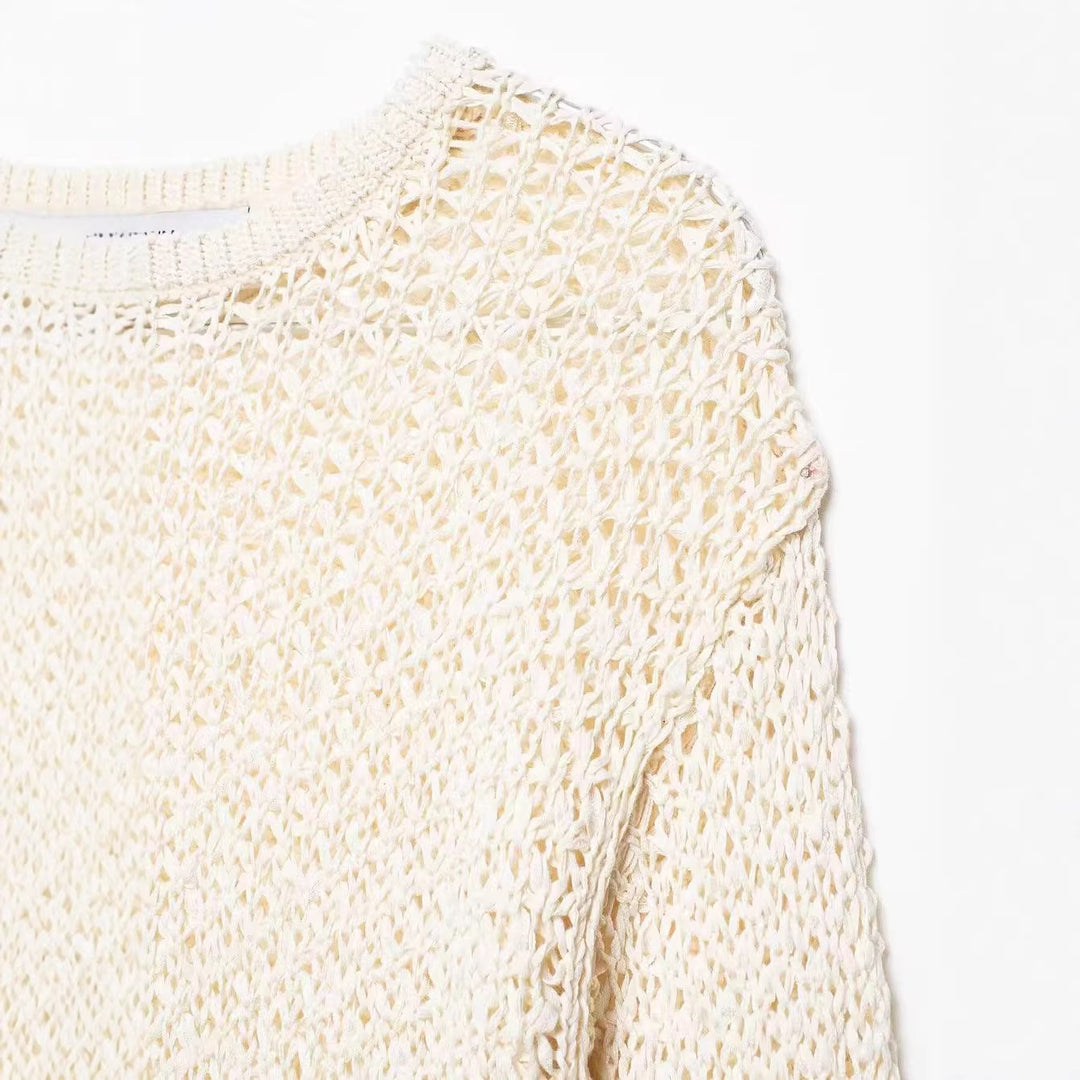 Damen Häkelpullover mit Volantärmeln und Ajourstruktur Drune
