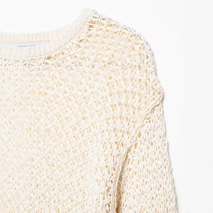 Damen Häkelpullover mit Volantärmeln und Ajourstruktur Drune
