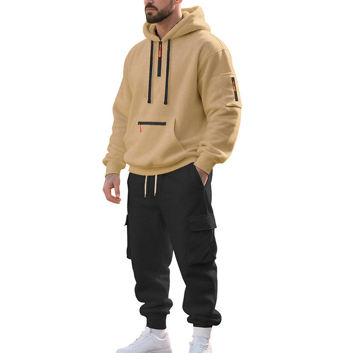 Herren Zweiteiliger Performance-Jogginganzug mit Kapuzen-Hoodie, wasserabweisenden Reißverschlüssen und Cargo-Jogger Drune