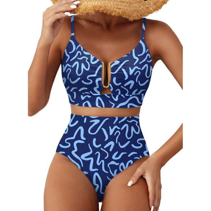 Damen Hoch geschnittener Bikini mit floralem Muster und Leo-Print Drune