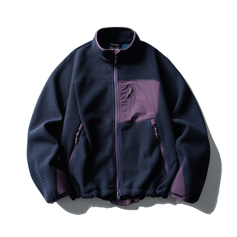Unisex Textur-Fleecejacke mit Stehkragen und Brusttasche Drune