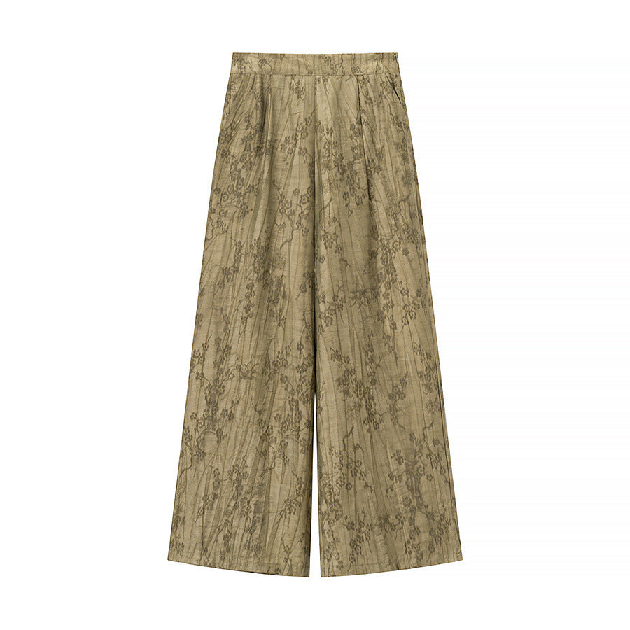 Damen Zweiteiliges Jacquard-Loungewear-Set mit Hemdbluse und weiter Palazzohose Drune