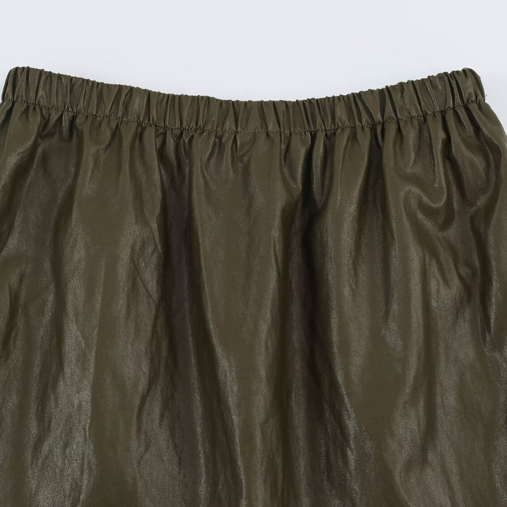 Damen Midirock aus beschichtetem Kunstleder mit elastischem Bund und doppellagigem Volantbesatz Drune
