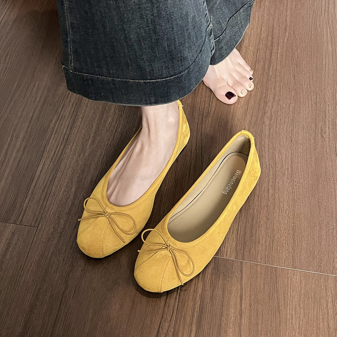 Damen elegante Ballerinas mit zartem Schleifenakzent und weichem Obermaterial Drune