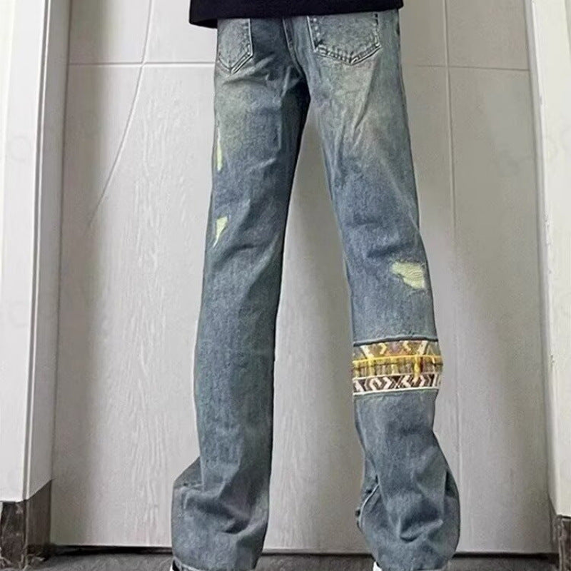 Herren modische und lässige Jeans mit kreativen Zierdetails Drune
