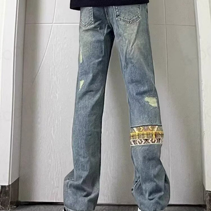Herren modische und lässige Jeans mit kreativen Zierdetails Drune