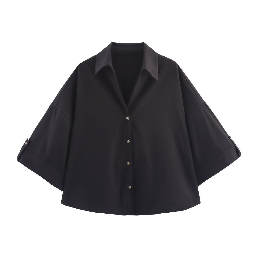 Damen Oversize-Hemdbluse mit dreiviertel-Ärmeln und Manschetten Drune