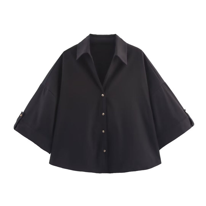 Damen Oversize-Hemdbluse mit dreiviertel-Ärmeln und Manschetten Drune